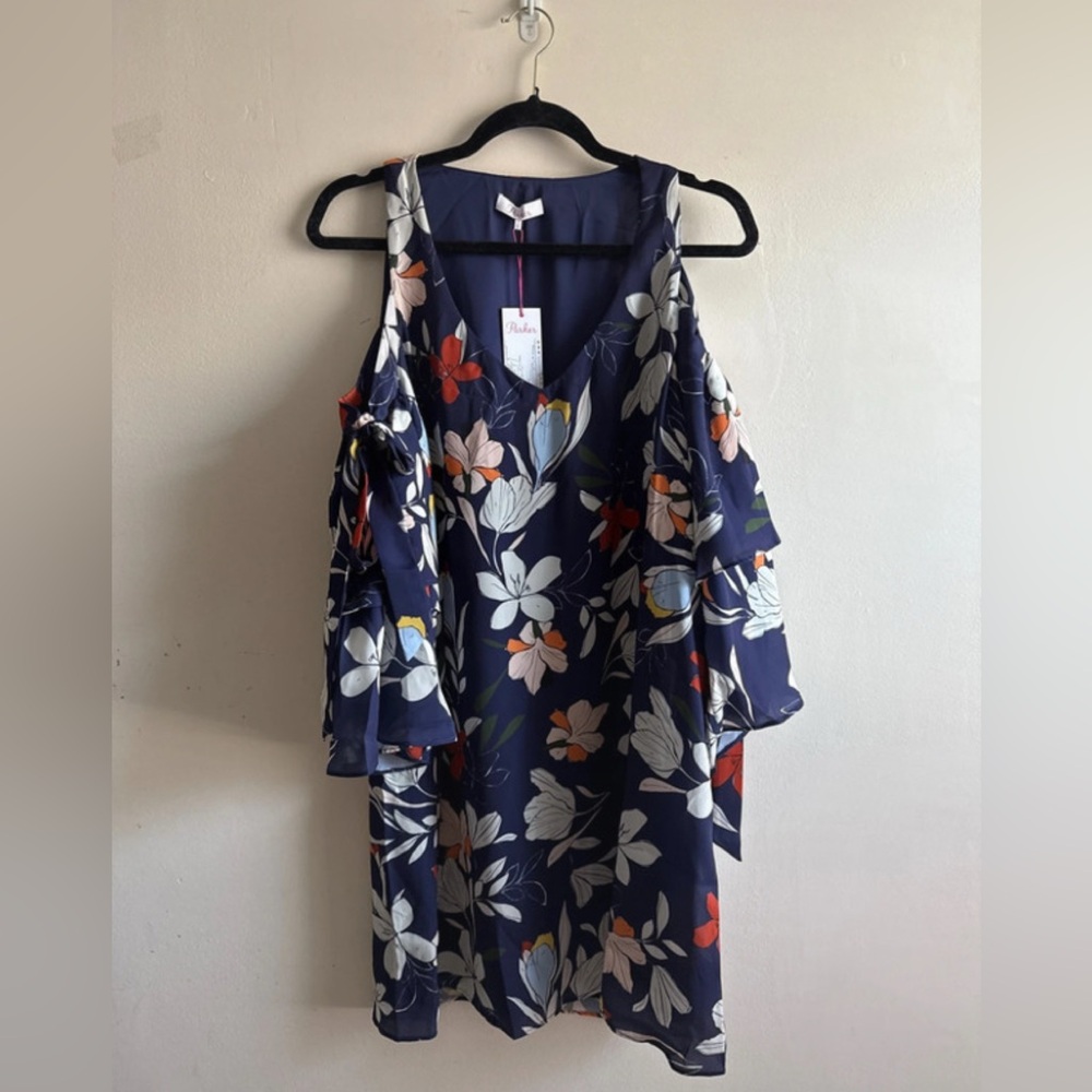 Parker Woman Moondance Floral V-Neck Cold Shoulder Ruffle Bell Sleeve Dress - Picture 3 of 7